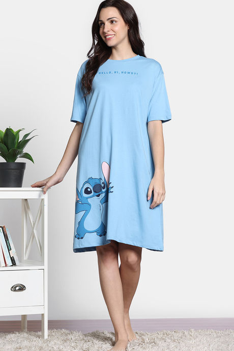Zivame 2 Mile Fashion Knit Cotton Oversized Knee Length Loungewear Dress - Dusk Blue — image 3